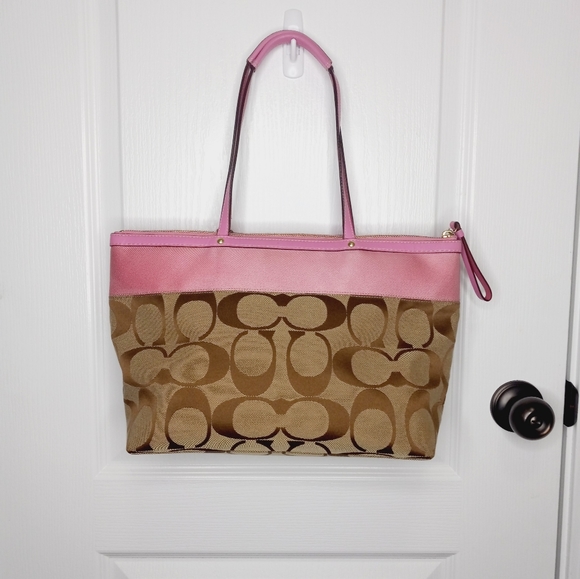 Coach Signature Pink Stripe Top Tote - Picture 7 of 8